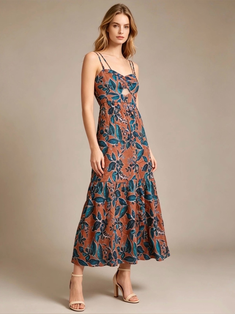Jason Wu Tropical Floral Midi Dress NWT Size XS Linen Blend Vacation Resortwear